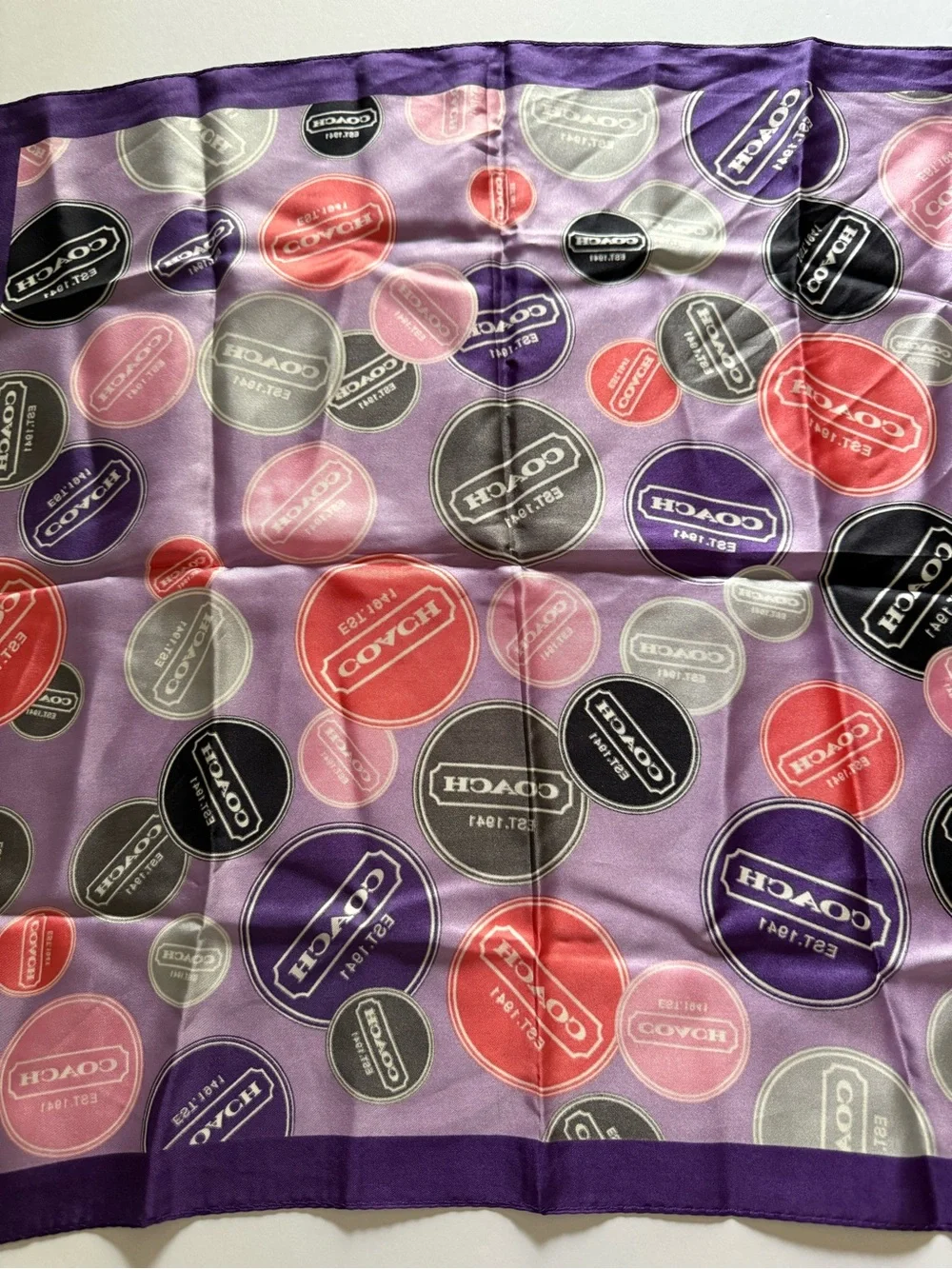 Coach Purple Silk Logo Tag Scarf